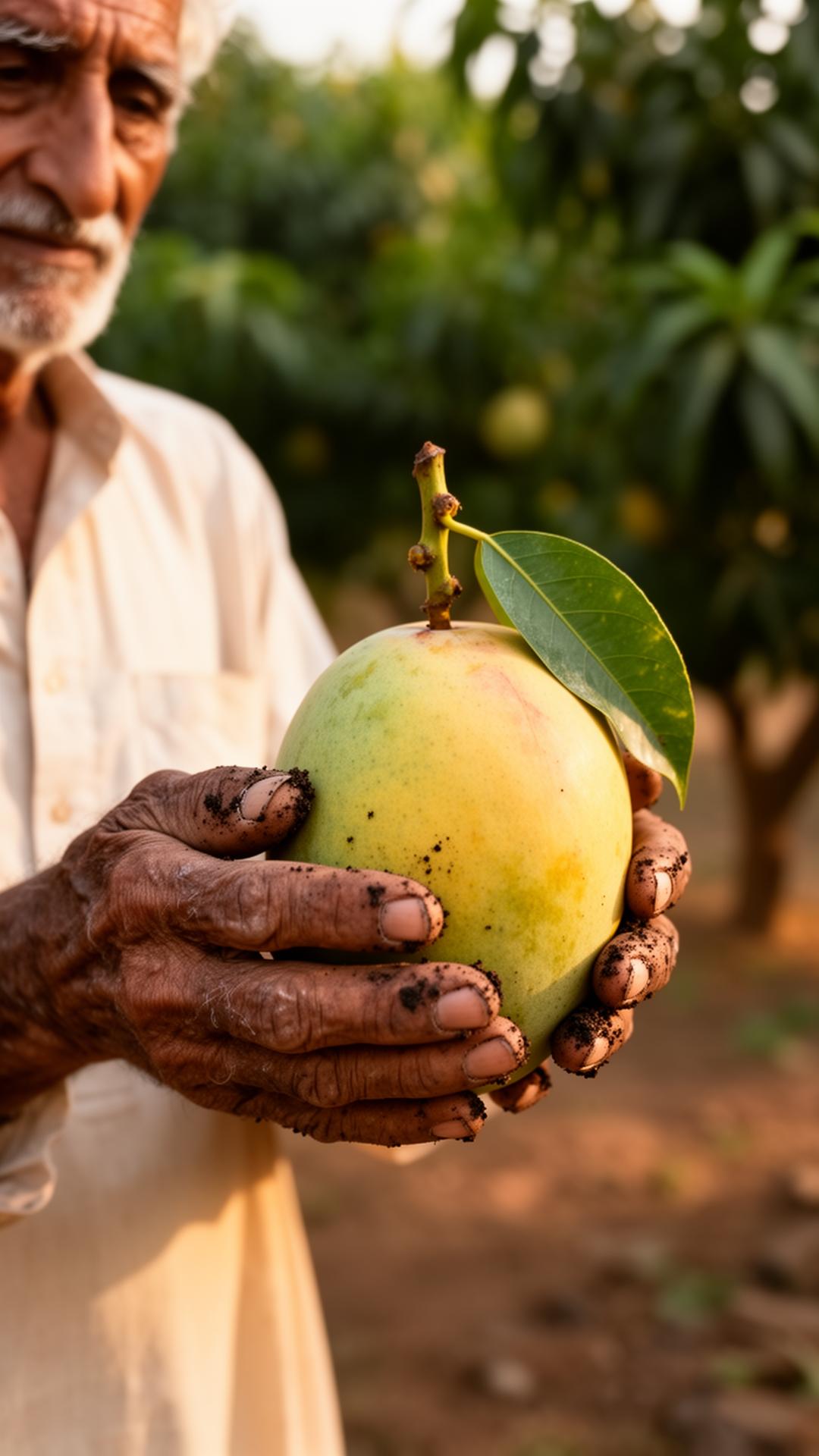 Hands holding a fresh mango